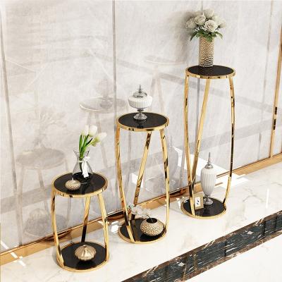 China Modern Other Living Room Furniture Metal Flower Display Stand Metal Gold Balcony Flower Stand Tall Decoration for sale