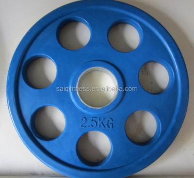 China Colorful Rubber Coated Weight Lfiting Seven Hole Weight Plate For Gym Training for sale