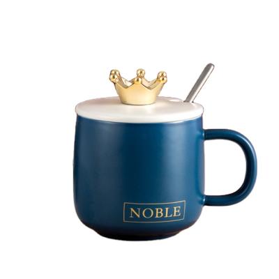 China Modern Nordic Creative Simple Ceramic Breakfast Cup Crown Cup Coffee Mug Ceramic Cup With Spoon for sale