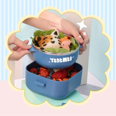 China BPA Free Wholesale BPA FREE Baby Bowl Baby Snack Lunch Box Picnic Kids Portable Food Container with Scissors for sale