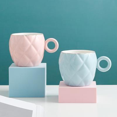 China Sustainable Rhombus Embossed Ins Nordic Ceramic Mug Practical Style Ceramic Mug for sale