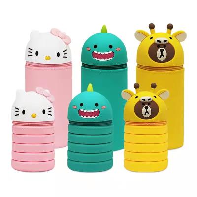 China Safety Stand Up Pen Case Pencil Telescopic Holder Stationery Pencil Holder Zipper Pen Case For Office Home and School for sale