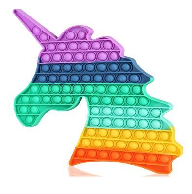 China Large Rainbow Unicorn Sensory Fidget Toys Safety Waist Anxiety and Relaxation Squeeze Bubble Silicone Toy for ADHD Kids Teens Girls for sale