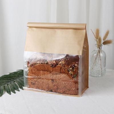 China Wholesale Custom Biodegradable Square Block Flat Bottom Gusset Coffee Bean Large Tin Tie Dessert Kraft Paper Bag With Window for sale