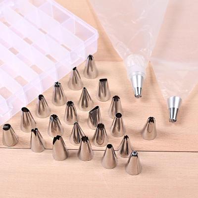 China Viable Accept 24pcs/set Custom Icing Piping Nozzles Set Cake Decorating Rotating Spike Display Stand Disposable Piping Bags for sale