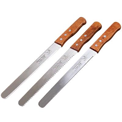 China Viable Hot Sale 304 Stainless Steel Handle Wooden Knife 10 Inch Bread Knife Cake Knife Bread Cutter For Baking Tools for sale