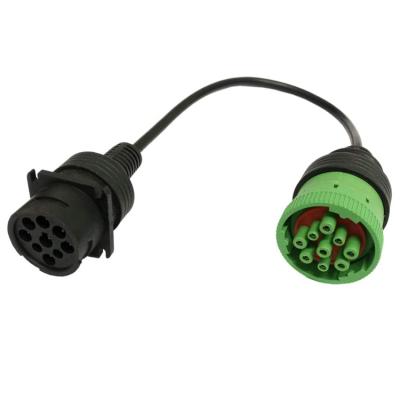 China Automotive J1939 9pin Type 1 Black Connector Male To 9pin J1939 Type2 Green Connector Adapter Female Truck Wire J1939 Y Splitter Cable for sale