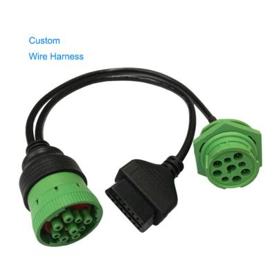 China OBD2 Connector Manufacturer OEM J1939 Extension J1939 + 9 Pin To OBD2 Cable Male To Female Extension Cable With Locknut Receptacle for sale