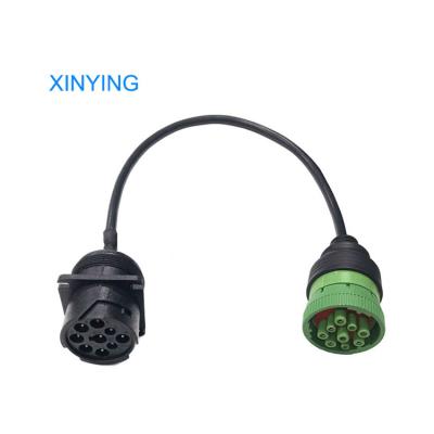 China A Cable Upgrade Type 1 To Type2 OEM ODM Custom Wire Harness 9PIN J1939 Green To Black Adapter Cable For Trucks for sale