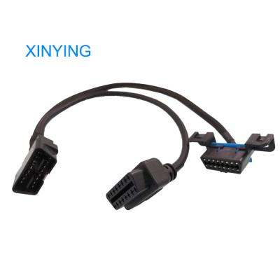 China Different Custom Connectors Customs Service OEM ODM OBD2 OBDII Splitter Extension Cable 16pin Male to Dual Female Y Cable 30cm(1ft) for sale