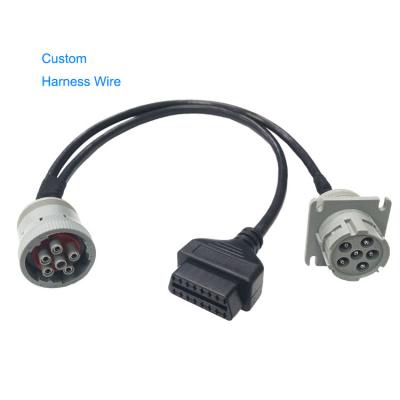 China Extension J1708+ OBD2 16 German gray connector J1708 6 pin custom universal OEM/ODM obd2 to connector 16 pin Y adapter 1ft Y cable for sale