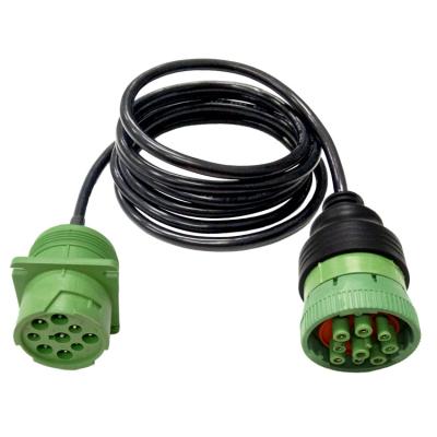 China Green German Braided Shielded 9 Pin Connector Type 2 Male To AWG24 Female 7 Feet Shielded Extension Cable J1939 for sale