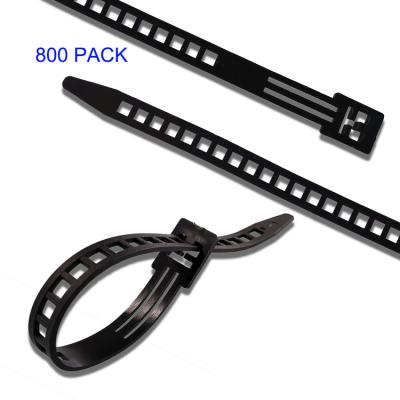 China 800 Eco-Friendly Packs 175mm Black Heavy Duty Removable Adjustable Reusable PE Universal Cable Ties for sale