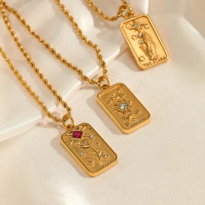 China New Design Casual/Sporty Zircon Tarot Card Necklace 18k Gold Plated Stainless Steel Rope Chain Necklace Fashion Jewelry 2023 for sale