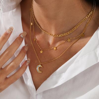 China /Sporty Casual Moon Exaggerated Zircon Rock Shape Necklace Shiny 18k Gold Plated Stainless Steel Tarnish Free Jewelry for sale