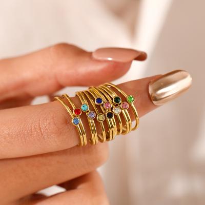 China Vintage Stainless Steel Finger Ring Jewelry Gold Plated Adjustable Punk Zircon Ring For Women for sale