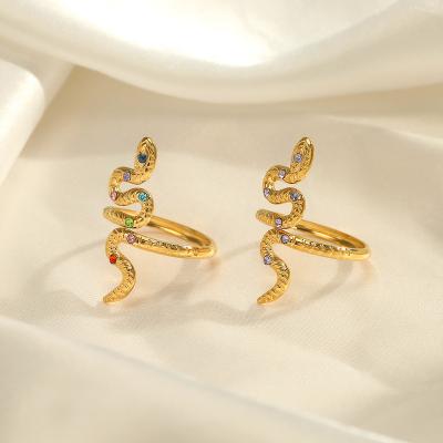 China Fashion Gold Plating Snake Stainless Steel Ring Set Ethnic Popular Animal Women Diamond Color Snake Punk Ring Real Small Real for sale