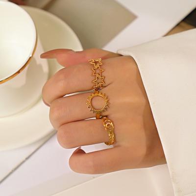 China New Arrival Punk 18K Gold PVD Plated Love Rings Stainless Steel Zircon Open Heart Ring for sale