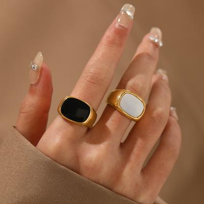 China Crystal Finger Jewelry Trendy 18k Gold Stainless Steel Zircon Rings Shiny Crescent Double Row Punk Luxury Rectangle Rings for sale