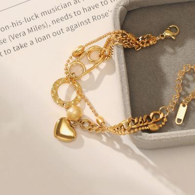 China Casual / Sporty 18K Gold Plated Adjustable Ball Heart Pendant Bracelet 316L Solid Stainless Steel Bracelet for sale