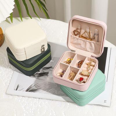 China Custom Logo Women Girls Earrings Ear Stud Box Organizer Portable Jewelry Storage Case PU Leather Leather Small Travel Jewelry Boxes for sale