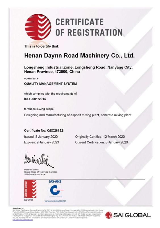 ISO9001 - Henan Daynn Road Construction Machinery Co., Ltd.