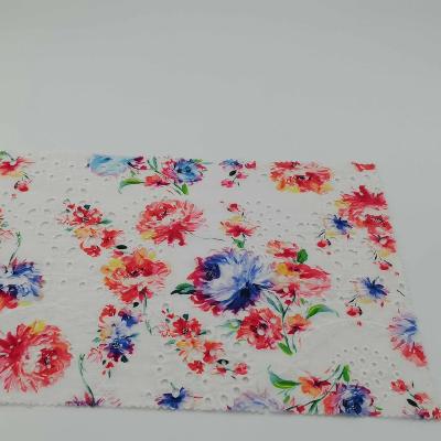 China Hot Sale Fashion 60s Breathable Cotton Eyelet Printing Custom Pattern Embroidery Fabric For Dress for sale