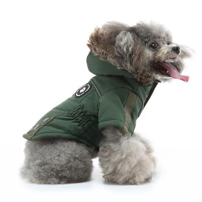 China Green Stocked Cotton Dog Jacket For Winter With Fur Hoodie for sale