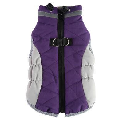 China Purple Stocked Warm Dog Jacket With Fleece Striping Reflective Pet Clothes For Winter 2022 for sale