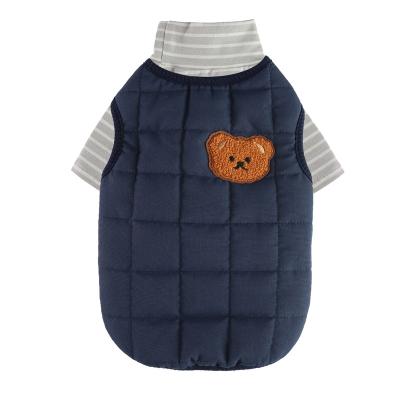 China Stocked 2 Piece Set Blue Plaid Cotton Stuffed Dog Jacket With Tee Shirt for sale