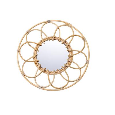 China Bohemian Hand-woven Creative Round Wall Hanging Mirror Decorative Makeup Mirror for sale