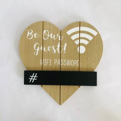 China Restaurant Home Hotel Store Rustic Wood Wall Hanging Heart Shape Backboard Sign With A Black Board Show The Wifi Password Customized Words for sale