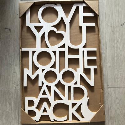 China Creative Word Love Moon Wall Mounted Home Decor Fashionable Wooden Sign Word and Sign Backplate for sale