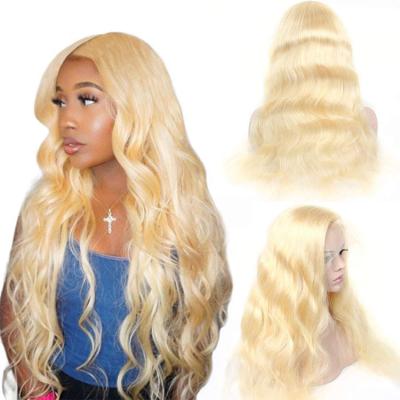 China Good Luck Wave Silky Straight Hair 32 34 36 38 40 Raw Indian Blonde 613 Curly Hair Lace Front Wig Cuticle Lined Long Virgin Hair for sale