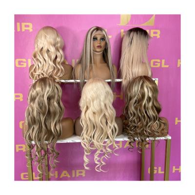 China Other Sheer Highlight 4/27 13x4 180% Density Good Luck Hair Highlighted Lace Front Wig Cuticle Aligned Hair Wigs for sale