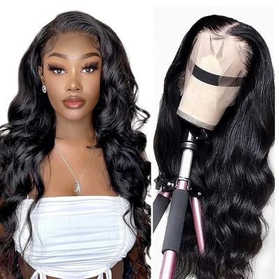 China Cheap Preplucked Remy Raw Peruvian Human Hair Body Wave Wigs Luck 100% Body Wave Real Good Wigs Melted Hairline Wig for sale