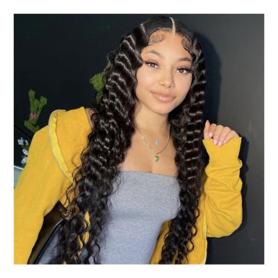 China Silky Straight Brazilian Lace Front Wig, Deep Wave Virgin Hair Lace Good Luck Hair Wig For Black Women, Pre Pluck Lace Wig With Baby Hair for sale