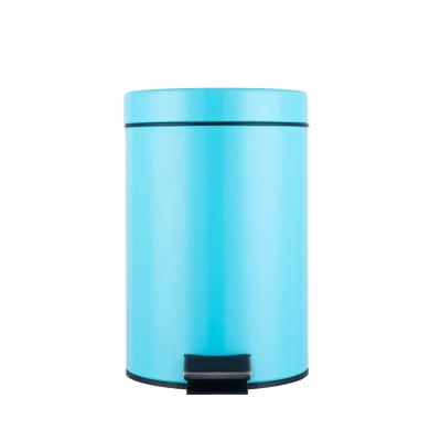 China Good Reputation Sustainable Household 5L Stainless Steel Blue Pedal Trash Can With Base for sale