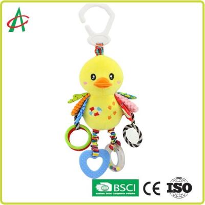 China Yellow Duck Baby Plush Rattle 8x25cm For Girls And Boys for sale