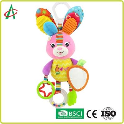 China EN71 25cm Soft Plush Baby Rattles With Teeth Chew And Mirror for sale