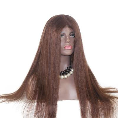 China Qingdao Factory Wholesale Price Best Quality Silky Straight Brown Remy Human Hair Full Lace Front Wig For Black Women for sale