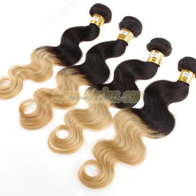 China Cheap Wholesale Human Hair Bulk Stock Brazilian Lace Wig Wefts, Highlight 1b/27 Color Human Hair Extension Blonde for sale