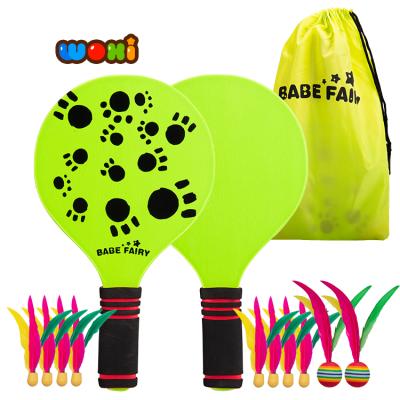 China Outdoor Game Outdoor Games Pickle Ball Beach Wooden Paddle Set With Play Beach Wooden Bats for sale