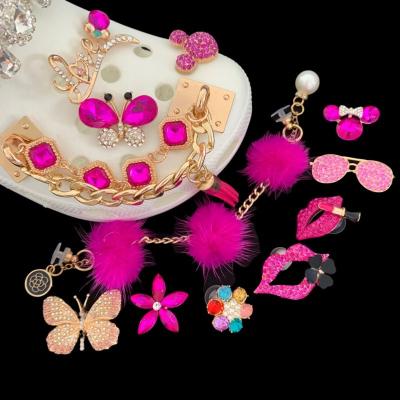 China Custom Women's Dark Pink Bling Croc Clog Charms Designer Charms Diamond Shoe Charms Metal Decoration for sale