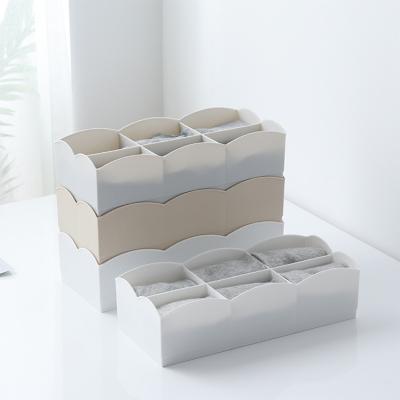 China Durable Wavy Plastic 6 Grid Ties Belts Briefs Clothing Drawer Type Organizer Overlaid Socks Storage Box for sale