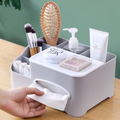 China Waterproof Functional Small Grids Form Remote Stand Tissue Box Cosmetic White Case For Tabletop Storage for sale