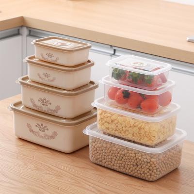 China Freshness Preservation 4 Units Pattern Printing Clear Rectangular Microwavable Meal Prep Lunch Box Set Plastic Food Containers for sale