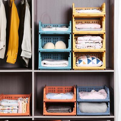 China High Quality Viable Multifunctional Colorful Wardrobe Toy Trash Bin Stacking Layer Space Plastic Storage Basket Rack for sale