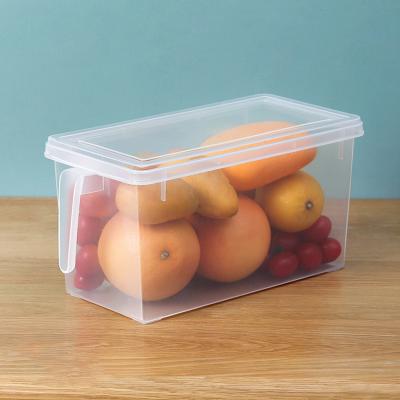 China Fridge Viable Plastic Stackable Rectangle Clear Container Food Storage Box With Handle Lids for sale