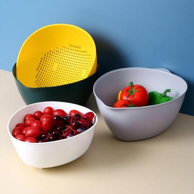 China Viable Hot Selling Plastic Drain Fruit Basket Double Drain Design Fruit Basket Creative Vegetable Basket for sale